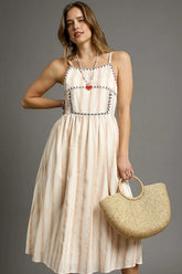 Umgee Striped Colorful Embroidered Trim Cami Dress OutfitFlow